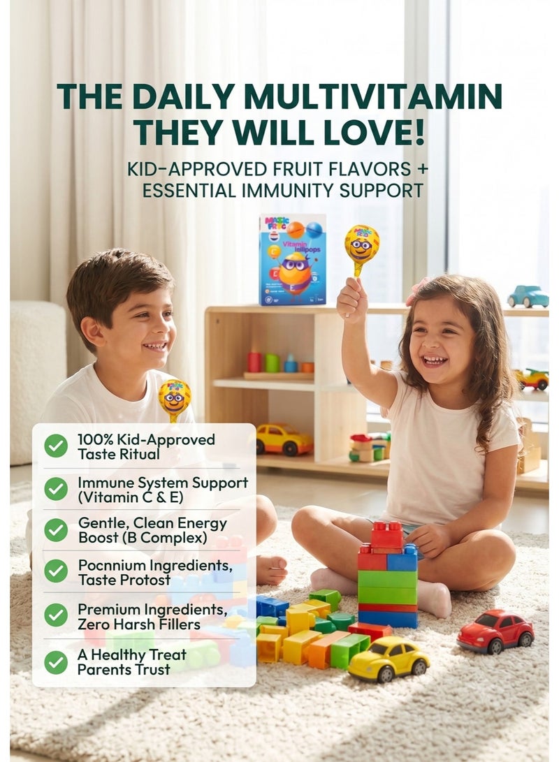Magic Pops Vitamin C Lollipop for Kids Sugar Free Candy 12g , Immunity Support & Energy (Pack of 50) - Image 2
