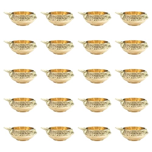 RUDRANSH Brass Kuber Diya Diwali Decorative Puja Diya for and Navratri, Pure Brass Puja Room Decoration and Diwali Festival(1.5nch) (KUBER_Diya, 20Pcs) - Image 1
