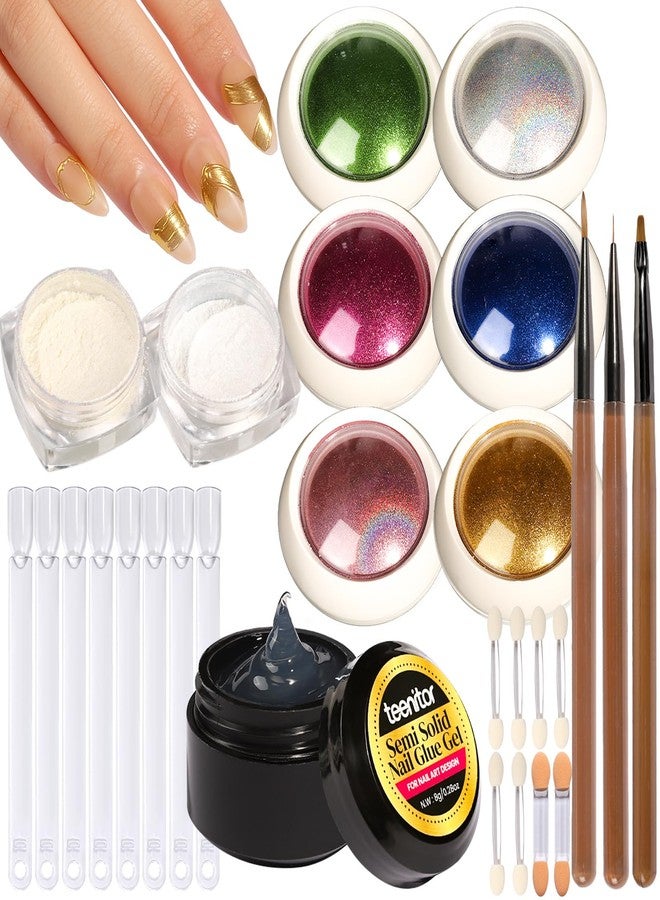 Teenitor Chrome Nail Powder With 3D Gel, Gold and White Pearl Finish - Nail Art Tools and Supplies - Image 1
