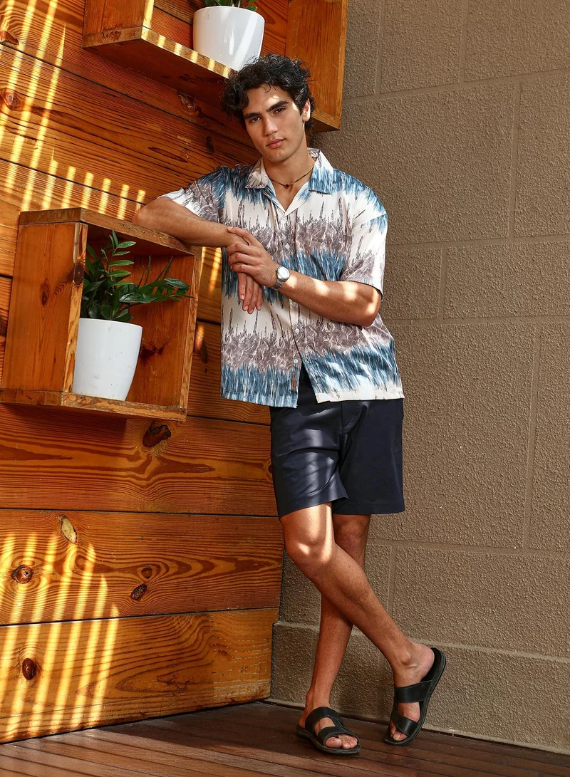 CAHOOT  Men's Indigo Blue & Charcoal Grey Indie Satin Oversized Shirt for Men | Best Price UAE
