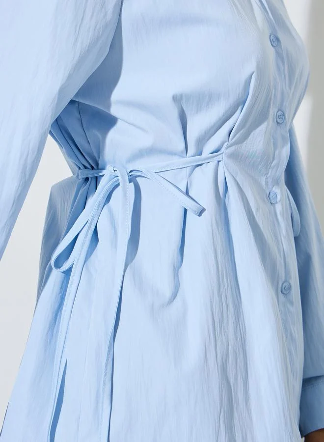 Styli Light Blue Light Blue Long Sleeve Tie-Waist Shirt for Women | Best Price UAE