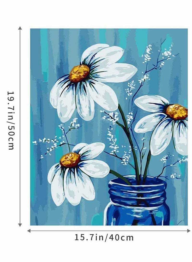 Paint by Numbers DIY Acrylic Painting Kits Hobbies on Canvas Oil Three Beautiful Flowers with 3 Brushes & Bright Colors for Adults Beginner & Kids Ages 8-12 Adult Crafts Women 40*50cm