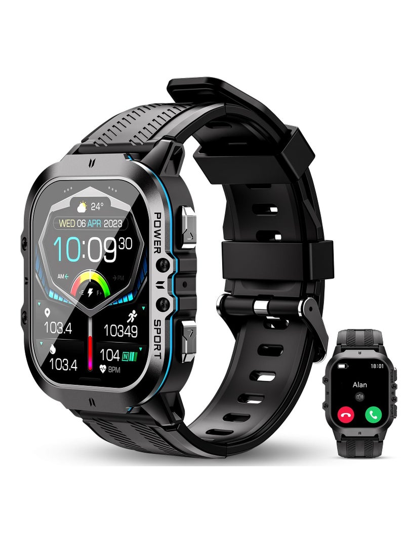 Excefore BT20 Military Smart Watch For Men Women, 50M Waterproof Rugged Fitness Tracker, Bluetooth Call, Voice Assistant, 1.96 Inch Touchscreen, 100+ Sports Modes, 24H Health Monitor, For iOS Or Android  - Image 1