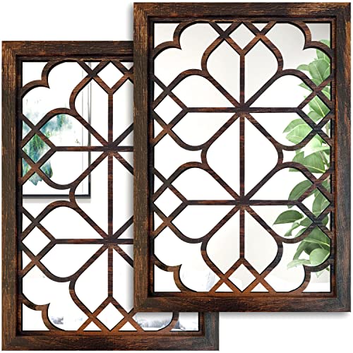 Wocred Set of 2 Rectangular Wall Mirror,Gorgeous Rustic Farmhouse Accent Mirror,Caramel Color Entry Mirror for Bathroom Renovation,Bedrooms,Living Rooms and More(11”x15”) - Image 1