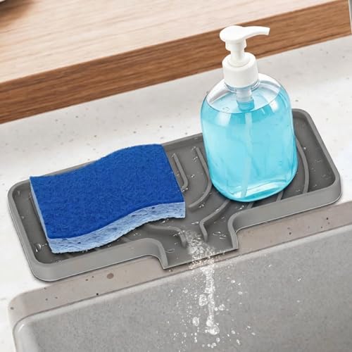 GUUKIN Sponge Holder for Kitchen Sink, Sink Caddy and Soap Tray | 10x4 inch Kitchen Sink Organizer | Compatible with Scrub Daddy, Kitchen Sink Accessories (Grey) - Image 1
