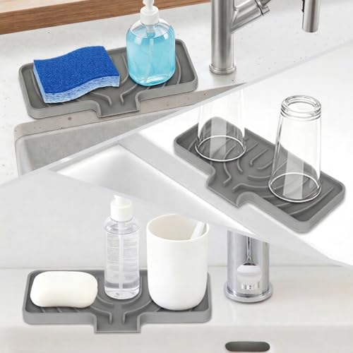 GUUKIN Sponge Holder for Kitchen Sink, Sink Caddy and Soap Tray | 10x4 inch Kitchen Sink Organizer | Compatible with Scrub Daddy, Kitchen Sink Accessories (Grey) - Image 5
