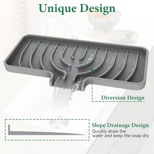 GUUKIN Sponge Holder for Kitchen Sink, Sink Caddy and Soap Tray | 10x4 inch Kitchen Sink Organizer | Compatible with Scrub Daddy, Kitchen Sink Accessories (Grey) - Image 4