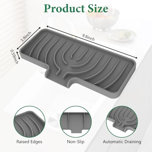 GUUKIN Sponge Holder for Kitchen Sink, Sink Caddy and Soap Tray | 10x4 inch Kitchen Sink Organizer | Compatible with Scrub Daddy, Kitchen Sink Accessories (Grey) - Image 2