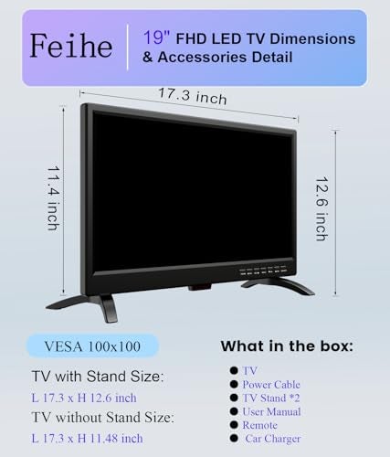 Feihe 19 Inch LED Widescreen TV with Digital ATSC Tuners HDMI/VGA/RCA/USB, 19 Inch Flat Screen TV w/Built in Dual Speakers for Kitchen and RV Camper(No Smart Telesivion) - Image 5
