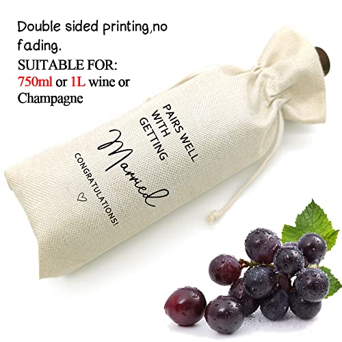 Socive Wedding Wine Bag, Linen Wine Gift Bag, Wedding Couples Gifts, Bride and Groom Gift, Pairs Well with Getting Married(5SW105) - Image 3
