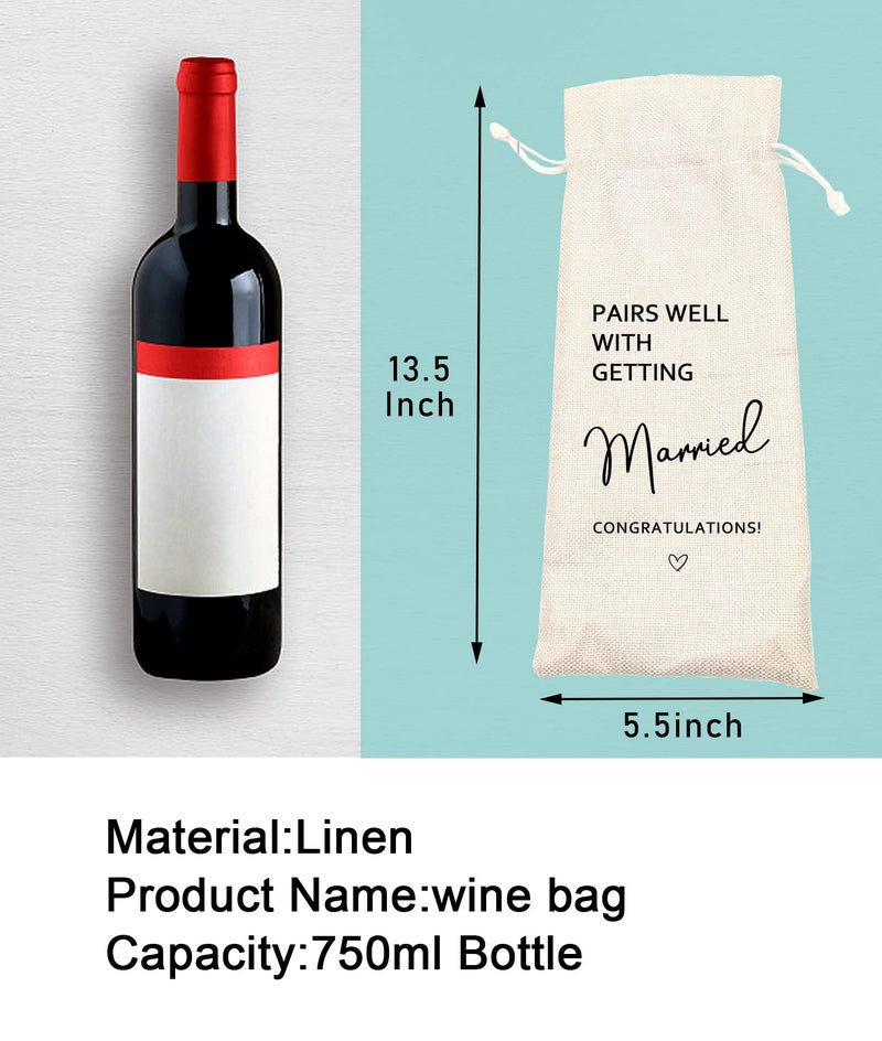 Socive Wedding Wine Bag, Linen Wine Gift Bag, Wedding Couples Gifts, Bride and Groom Gift, Pairs Well with Getting Married(5SW105) - Image 2