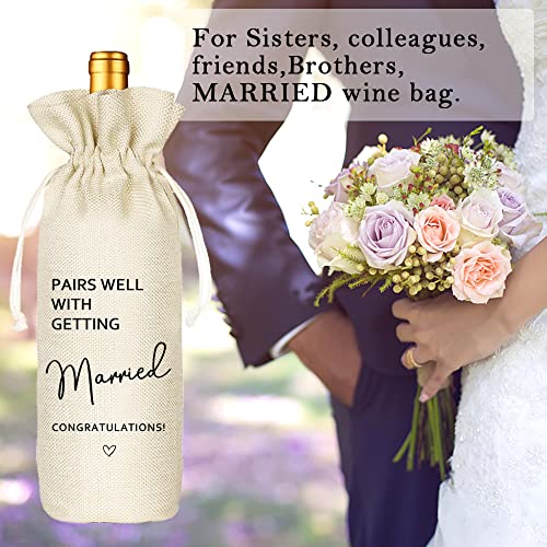 Socive Wedding Wine Bag, Linen Wine Gift Bag, Wedding Couples Gifts, Bride and Groom Gift, Pairs Well with Getting Married(5SW105) - Image 5