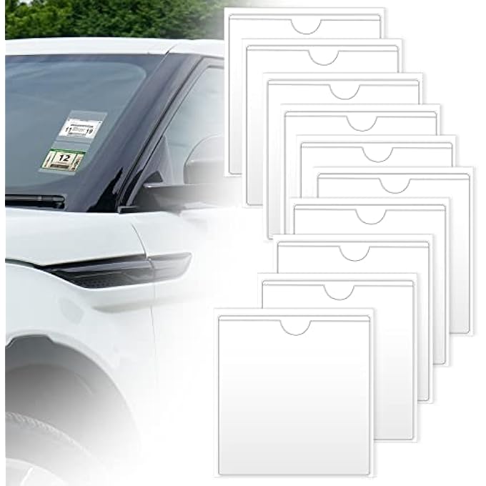 rayihni 10 Pcs Square Permit Holders Car Tax Disc Holders Windscreen Card Holder Self Adhesive Parking Permit Holder Car Disc Holder Windscreen for Permits BadgesTicket Photos Business Cards (4.13*4.13inch) - Image 1