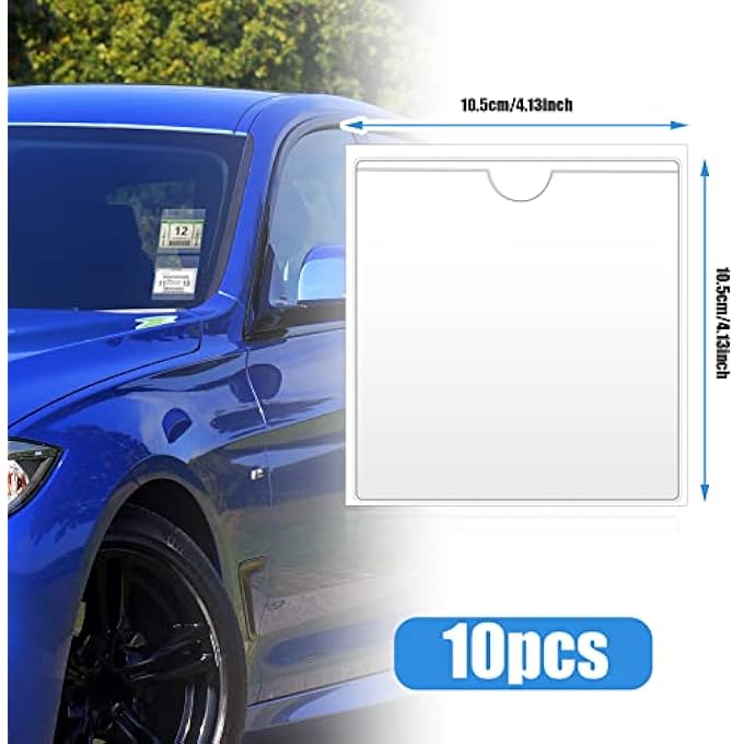rayihni 10 Pcs Square Permit Holders Car Tax Disc Holders Windscreen Card Holder Self Adhesive Parking Permit Holder Car Disc Holder Windscreen for Permits BadgesTicket Photos Business Cards (4.13*4.13inch) - Image 3