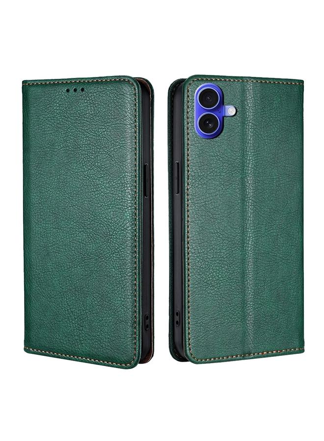 اس-توب جراب هاتف من الجلد المغناطيسي بلون سادة لامع لهاتف iPhone 16 Plus - Image 1