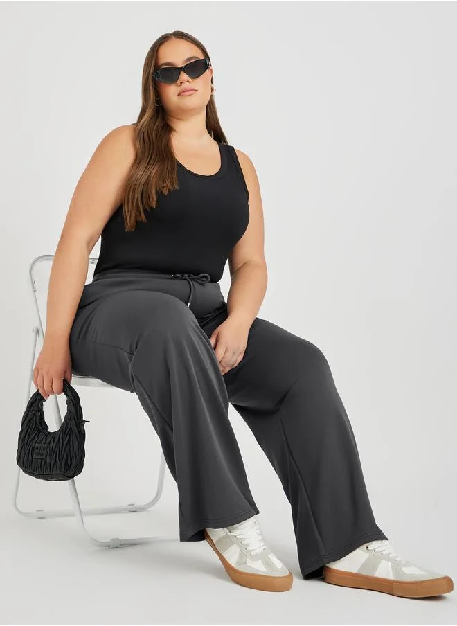 Styli Styli Plus Size Wide Leg Joggers with Drawstring