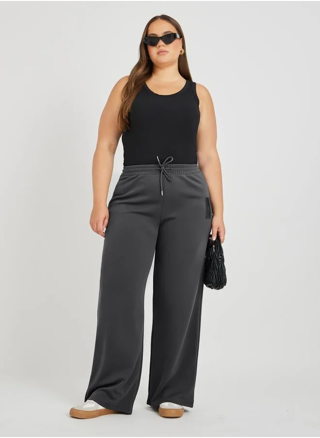 Styli Styli Plus Size Wide Leg Joggers with Drawstring