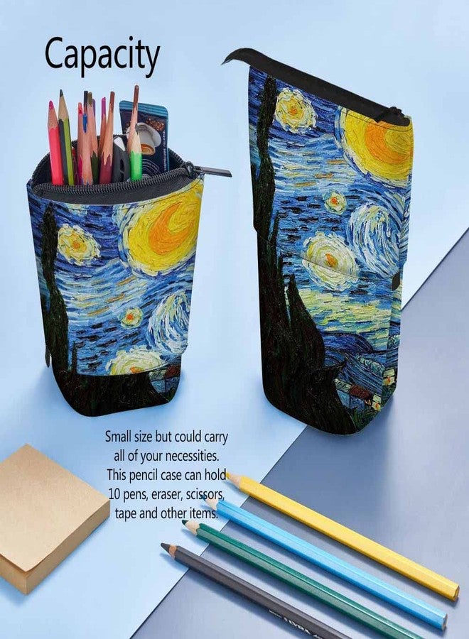 Swono Starry Night Pencil Pouch Van Gogh Classic Arts Stand Up Pencil Case Organizer Pencil Holder Makeup Bag Gift - Image 4