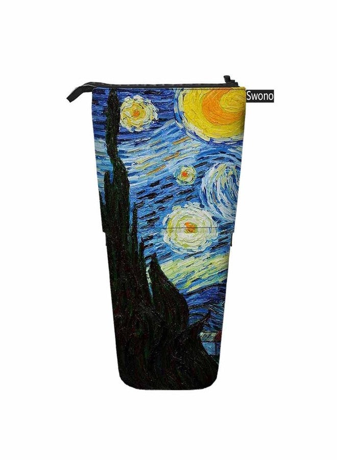 Swono Starry Night Pencil Pouch Van Gogh Classic Arts Stand Up Pencil Case Organizer Pencil Holder Makeup Bag Gift - Image 2