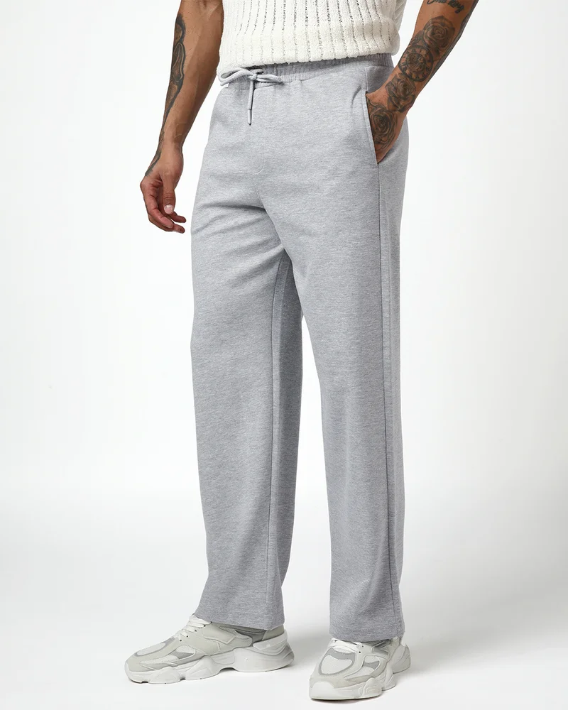 bewakoof Men's Light Grey Straight Fit Track Pants