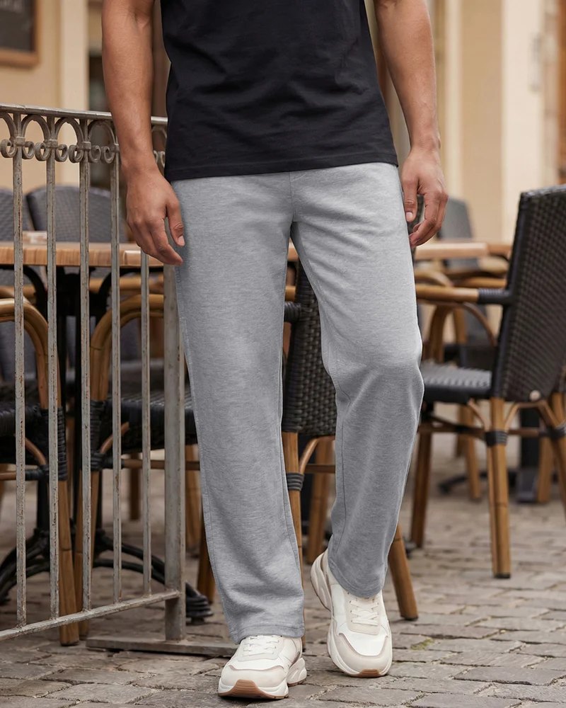 bewakoof Men's Light Grey Straight Fit Track Pants