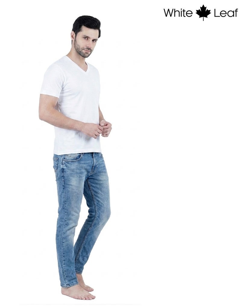WHITE LEAF Men's V-Neck T-Shirt 1 Piece – 100% Combed Cotton Breathable Comfortable Casual Wear - White - Image 4