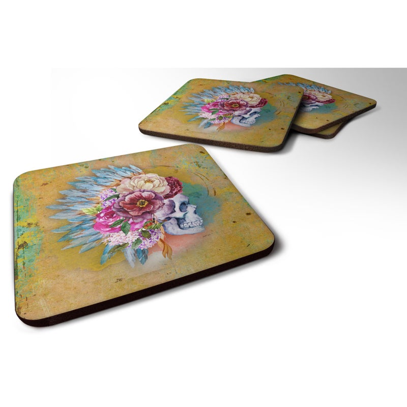 Caroline's Treasures ""Caroline's Treasures Day of The Dead Flowers Skull Foam Coaster Set of 4  3.5  Multicolor"" 