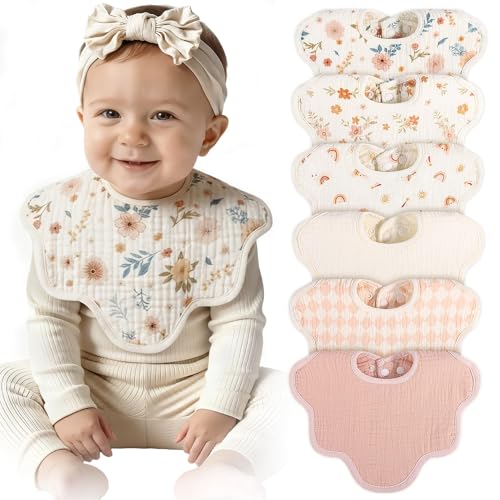 CandyHome Baby Bibs for Drooling and Teething 6 Pack, 100% Cotton Extra Soft Absorbent Bandana Muslin Bibs for Baby Girl Boy, Newborn Toddler Eating Essentials Gifts - Image 1