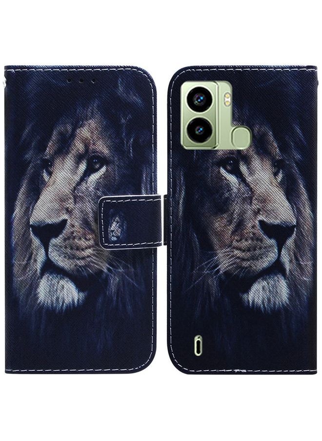 HuHa - Case Cover For For Tecno Pop 6 Fingerprint Coloured Drawing Flip Leather Phone Case(Lion) - Image 1