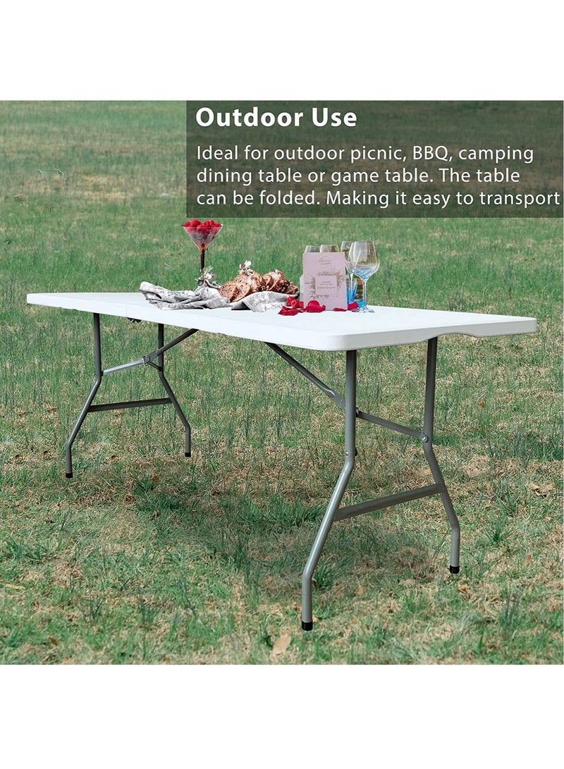 DubaiGallery طاولة قابلة للطي بطول 6 أقدام، طاولة بلاستيكية محمولة 6 أقدام مع مقبض، طاولة خفيفة الوزن وقوية قابلة للطي، طاولات ورق اللعب القابلة للطي 6' للحفلات والنزهات والتخييم وتناول الطعام - Image 2
