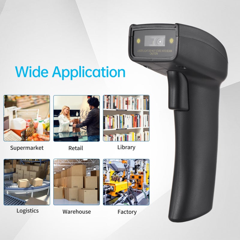 ماسح رموز الشريط المحمول 2D بتقنيةetooth اللاسلكية + 2.4G ومقرن بطاقة USB للاتصال بالسلك / قارئ رموز الشريط أحادي البعد مع ناشع يدوي / لمسح CMOS بدقة 640*480 / يدعم رموز الشريط المطبوعة وعلى الشاشات / متوافق مع أنظمة ويندوز وأندرويد وماك / لاستخدام في الأسواق التجارية والتجزئة - Image 4