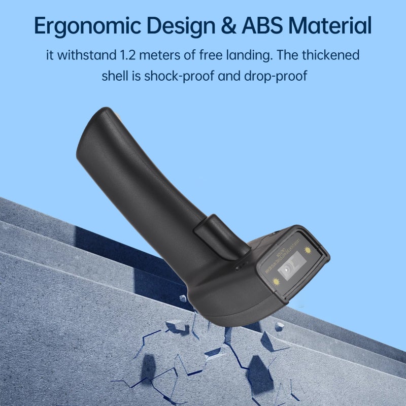 ماسح رموز الشريط المحمول 2D بتقنيةetooth اللاسلكية + 2.4G ومقرن بطاقة USB للاتصال بالسلك / قارئ رموز الشريط أحادي البعد مع ناشع يدوي / لمسح CMOS بدقة 640*480 / يدعم رموز الشريط المطبوعة وعلى الشاشات / متوافق مع أنظمة ويندوز وأندرويد وماك / لاستخدام في الأسواق التجارية والتجزئة - Image 3