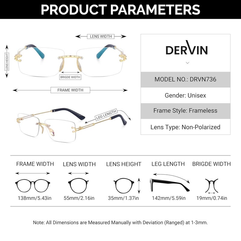 Dervin UV Protected Retro Rectangular Rimless Sunglasses for Men and Women - Image 5