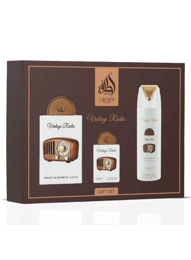 Lattafa PRIDE GIFTSET Vintage Radio | Set 3-Piece (Edp 100ml + Edp 20ml + Deodorant 200ml) - Image 4