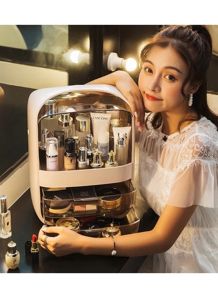 منظم مكياج كبير السعة مقاوم للماء والغبار لحفظ مستحضرات التجميل والعناية بالبشرة على سطح الحمام - Image 1