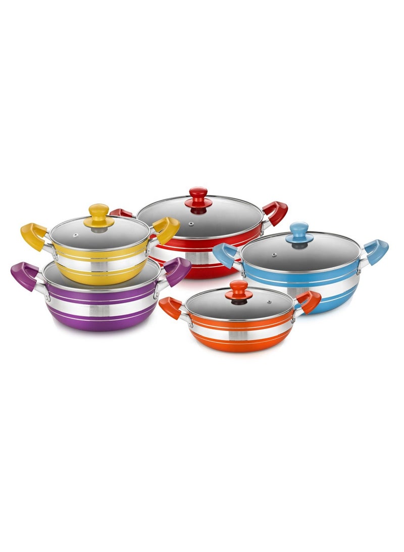 HOTCHEF Vibrant Nonstick Aluminum Cookware Set Designed with Tempered Glass Covers, Comfortable Grip Handles, and Long Lasting Construction Perfect for Cooking Soups, Pasta, Curry, Rice, and Delicious Meals for Family Gatherings - Image 1