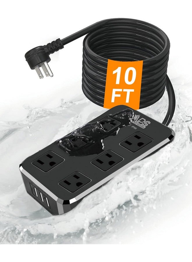 APS Outdoor Power Strip Weatherproof, Waterproof Surge Protector with 6 Wide Outlet with 3 USB Ports, 10FT Extension Cord,1875W Overload Protection,Outlet Extender for Christmas Lights ETL Listed Black - Image 1