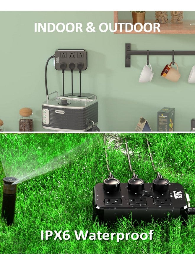 APS Outdoor Power Strip Weatherproof, Waterproof Surge Protector with 6 Wide Outlet with 3 USB Ports, 10FT Extension Cord,1875W Overload Protection,Outlet Extender for Christmas Lights ETL Listed Black - Image 4