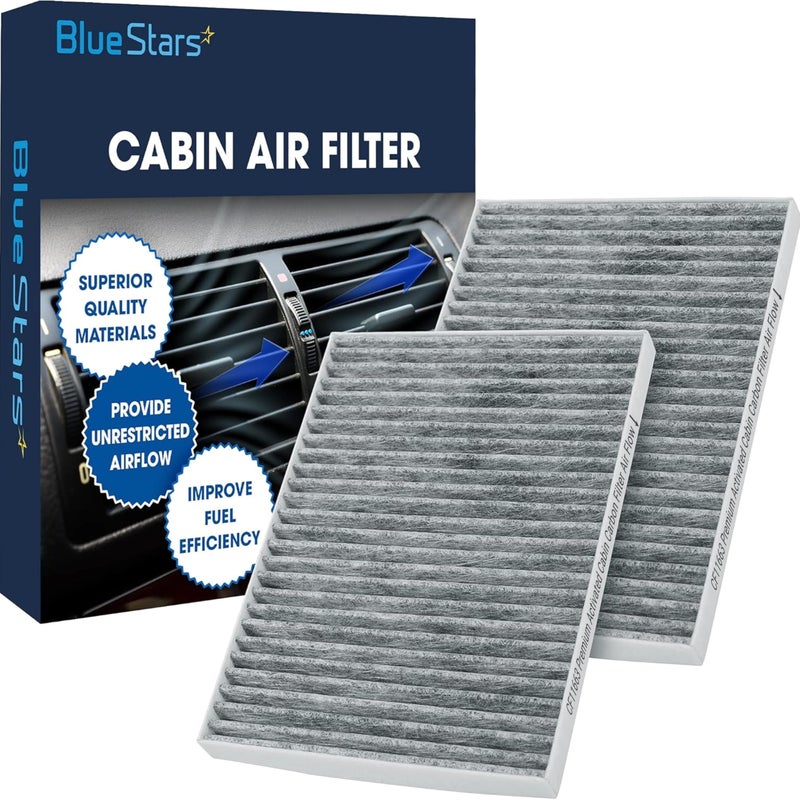 BlueStars CF11663 Premium Activated Cabin Carbon Air Filter Fits Buick Enclave 0817 Chevy Traverse 0917 GMC Acadia 0716 Saturn Outlook 0710 Replaces ACF011 XC26205C 209584792 PACKS