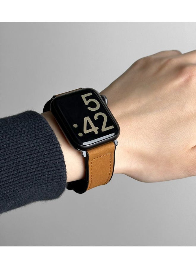 Magnetic Leather Strap Compatible with Apple Watch 49mm 46mm 45mm 44mm 42mm (Series 3/2/1) Unisex, Genuine Leather Magnetic Clasp Strap, Suitable for iWatch Ultra 1/2 Series SE/10/9/8/7/6/5/4/3