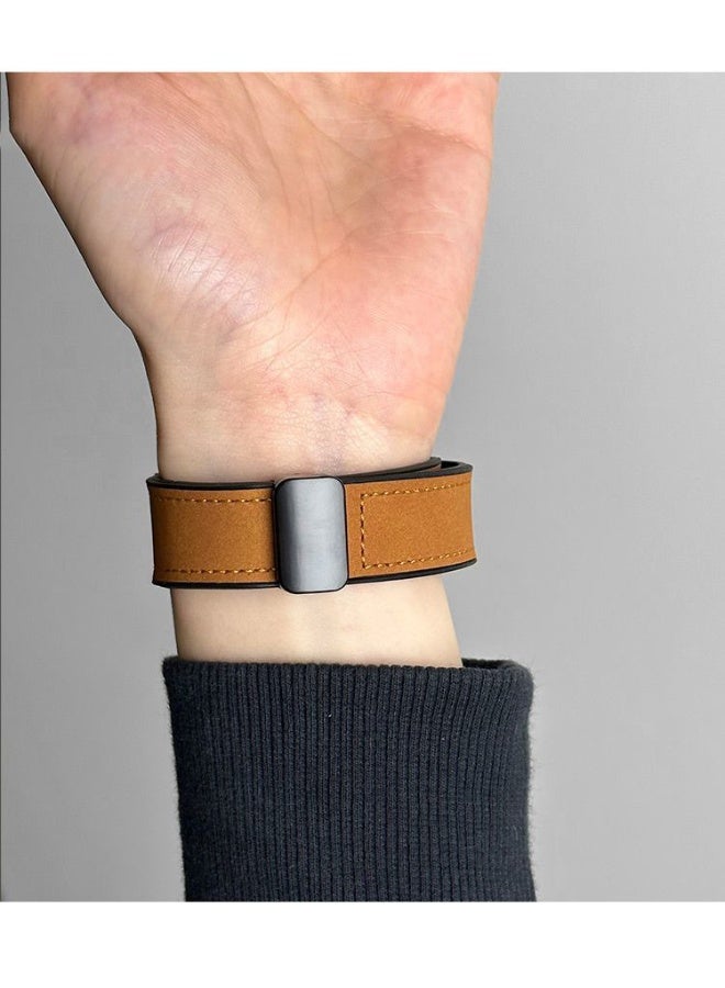 Magnetic Leather Strap Compatible with Apple Watch 49mm 46mm 45mm 44mm 42mm (Series 3/2/1) Unisex, Genuine Leather Magnetic Clasp Strap, Suitable for iWatch Ultra 1/2 Series SE/10/9/8/7/6/5/4/3