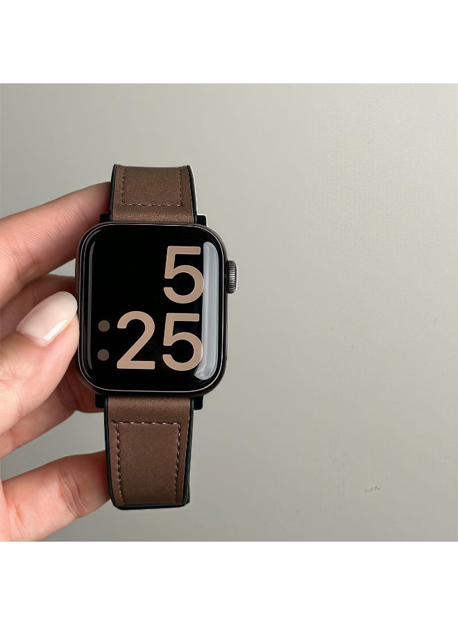 Magnetic Leather Strap Compatible with Apple Watch 49mm 46mm 45mm 44mm 42mm (Series 3/2/1) Unisex, Genuine Leather Magnetic Clasp Strap, Suitable for iWatch Ultra 1/2 Series SE/10/9/8/7/6/5/4/3