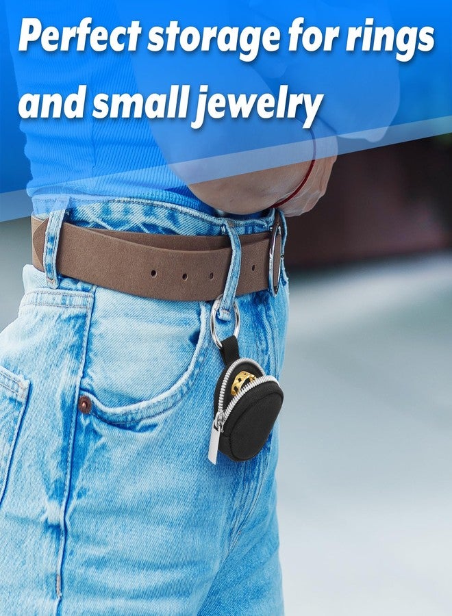 Homakover Portable Ring Organizer Case with Keychain, Traveling Ring Holder Storage Bag, Anti-Lost Keychain Container for Rings, Jewelry (1, Black) - Image 3