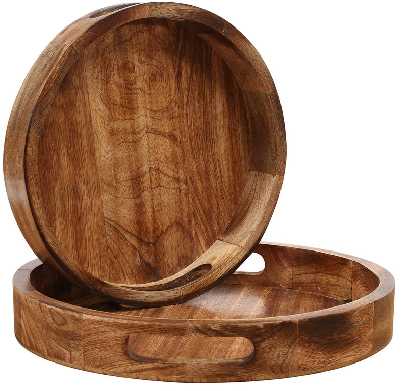 Countertop Wooden Fruit Tray Baskets Set of 2 Organizer Crates for Kitchen Bathroom Pantry for Fruit Vegetables Produce Bread General Storage Space Decorative Rustic Wood Natural Burnt 12x12x15