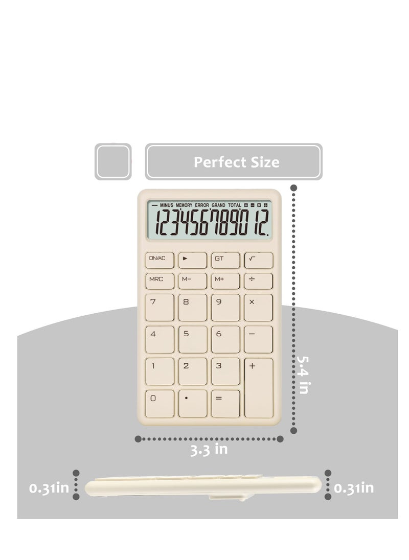 KASTWAVE - Mini Portable Calculator, Hold with one Hand, 5.4 * 3.3inStandard Calculator 12 Digit with Large LCD Display, Suitable for Office, School, Home & Business Use (Beige) - Image 1