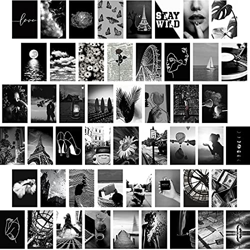Yasowdkel Wall Collage Kit, Black & White Aesthetic Pictures, 50PCS 4x6 Inch Picture Collage Kit for Wall Aesthetic, Teen Girls Bedroom Decor, Dorm Wall Decor, Photo Collection ,Cute Wall Decor for Teen 1 - Image 1