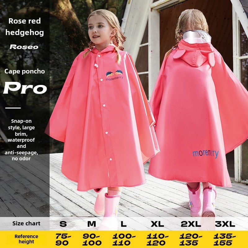 Kids Raincoat Poncho with Backpack Position Rose Red Hedgehog upgrade version [big brim + send storage bag]]