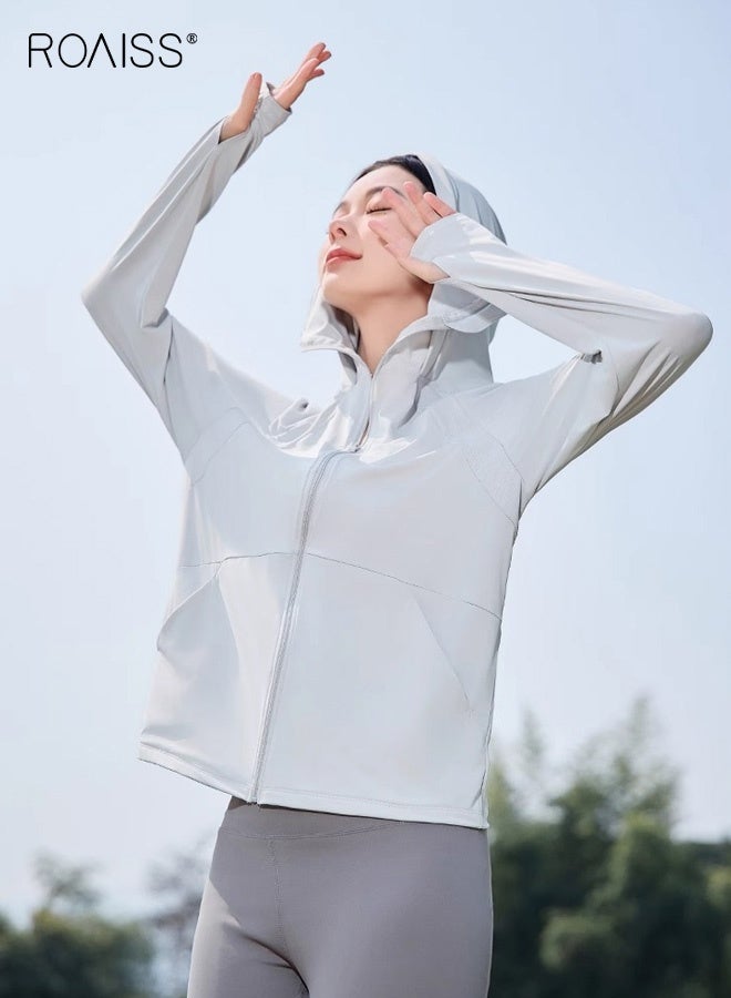 roaiss Women's UV Protection Sunscreen t,, Full Zip Sun Protection Clothing, Lightweight with UPF 50+ Protection for Outdoors, with Pockets and Brim Grey - Image 5