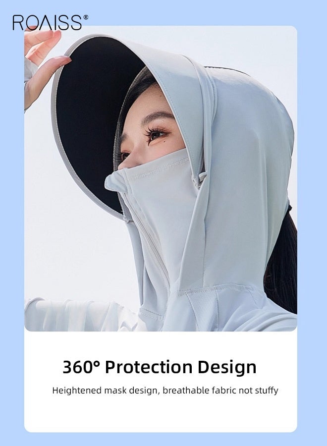 roaiss Women's UV Protection Sunscreen t,, Full Zip Sun Protection Clothing, Lightweight with UPF 50+ Protection for Outdoors, with Pockets and Brim Grey - Image 3