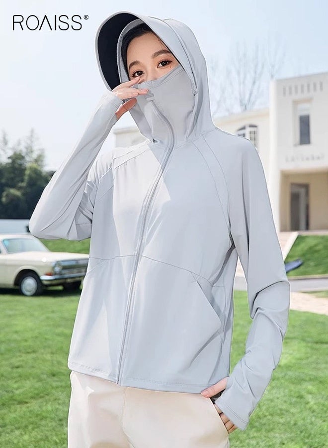 roaiss Women's UV Protection Sunscreen t,, Full Zip Sun Protection Clothing, Lightweight with UPF 50+ Protection for Outdoors, with Pockets and Brim Grey - Image 1